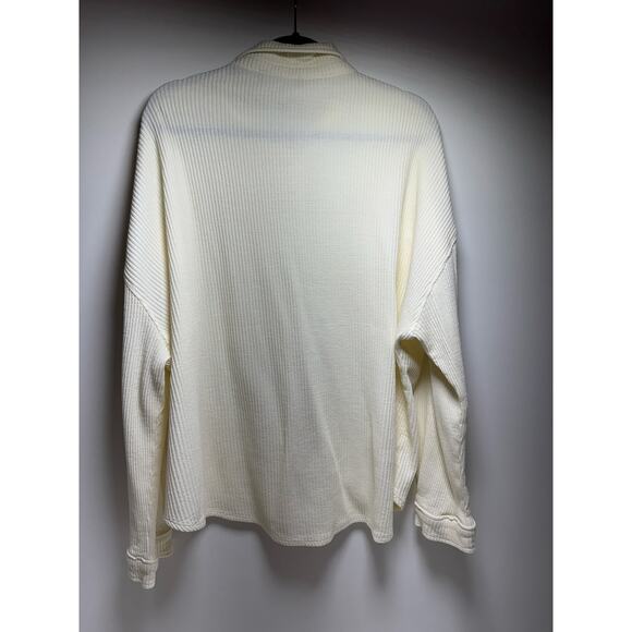 Ivory Waffle Button Up Women’s Shirt Ling Sleeve Sz L Thermal Loose Fit - Picture 7 of 8